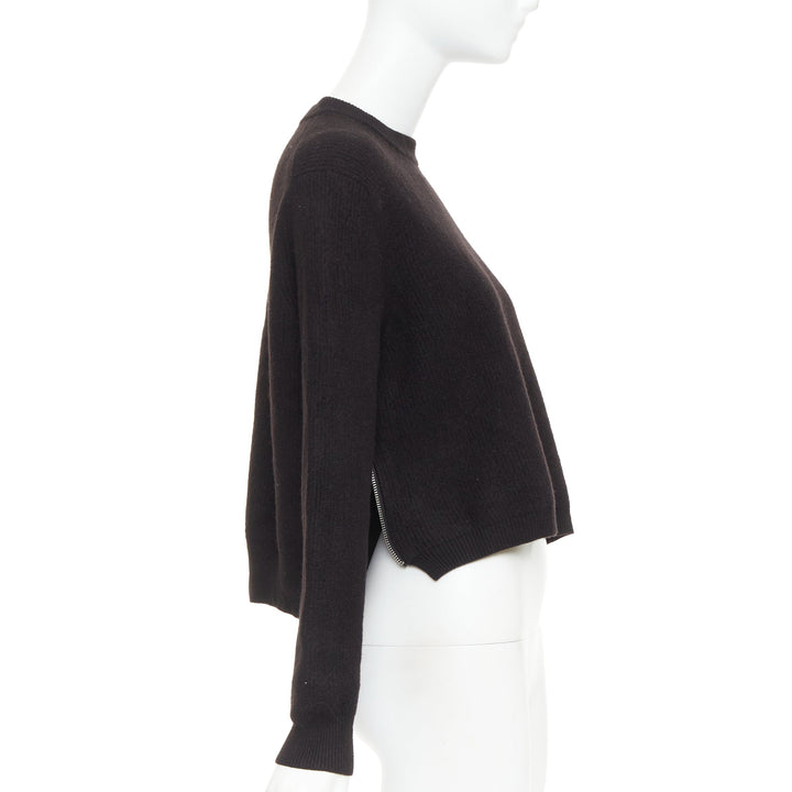 ACNE STUDIOS 2014 Misty Boiled black merino wool crop zip side pullover XS