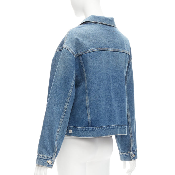 BALENCIAGA 2017 Runway blue denim Swing reconstructed cropped jacket FR36 S