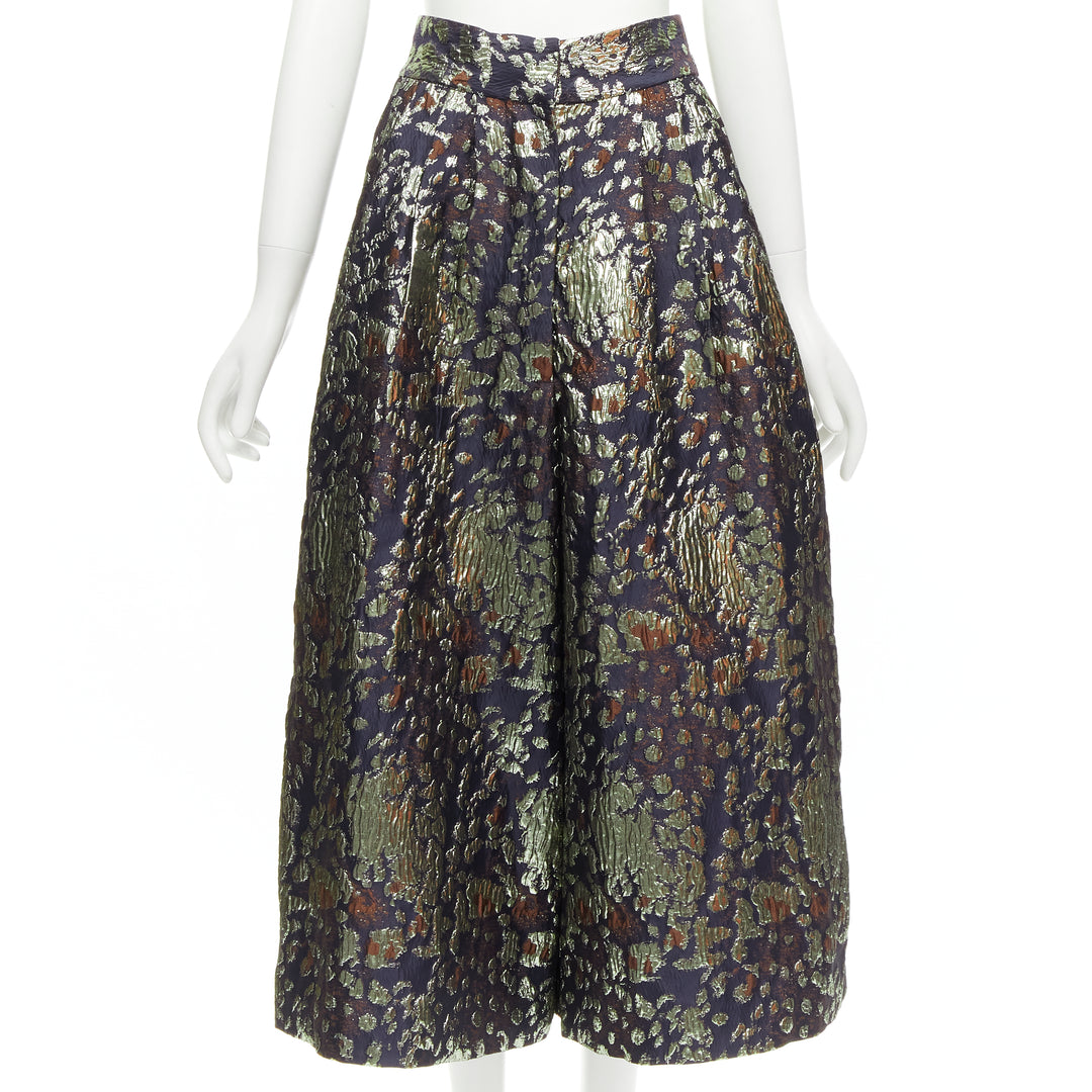 MALENE BIRGER Dinard gold metallic brocade wide leg culottes pants FR32 XXS