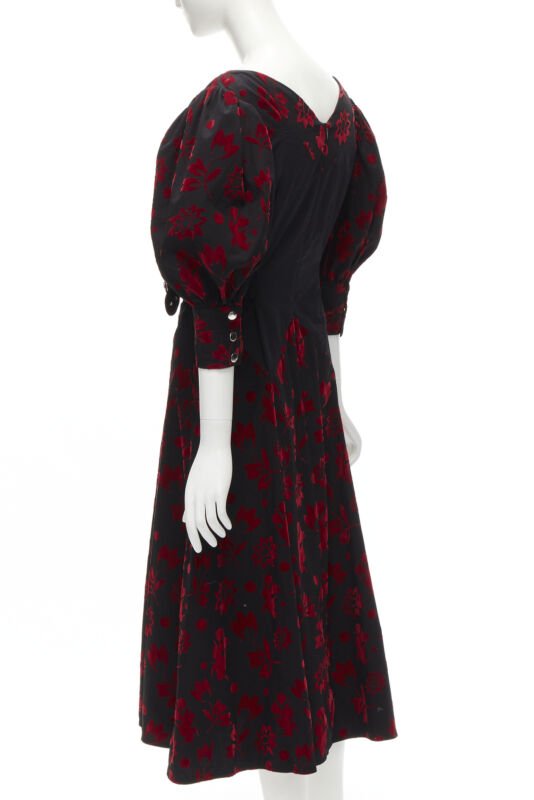 CHOPOVA LOWENA red velvet floral butterfly hook black corset Victorian dress S