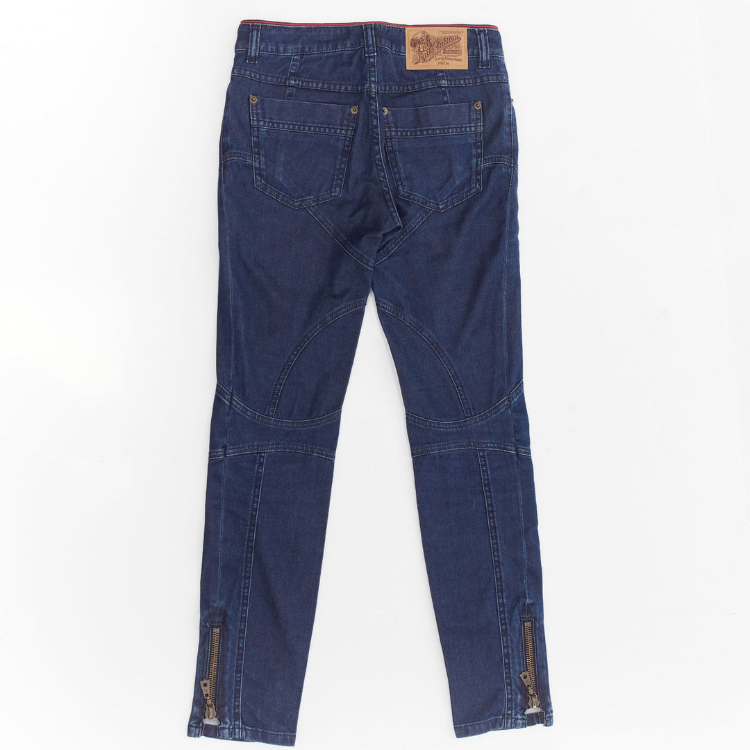 LOUIS VUITTON blue washed denim patchwork logo skinny motorcycle jeans FR34 XS
