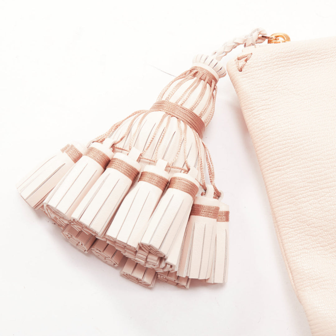 ANYA HINDMARCH 2015 Runway Arrow beige orange leather tassel pouch clutch bag