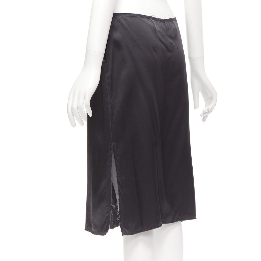 LANVIN 2004 100% silk grey raw edge fabric button low waist midi skirt  FR38 M