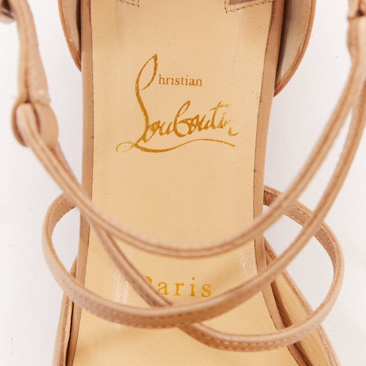 CHRISTIAN LOUBOUTIN Suzanna D'Orsay nude leather strappy flats EU37