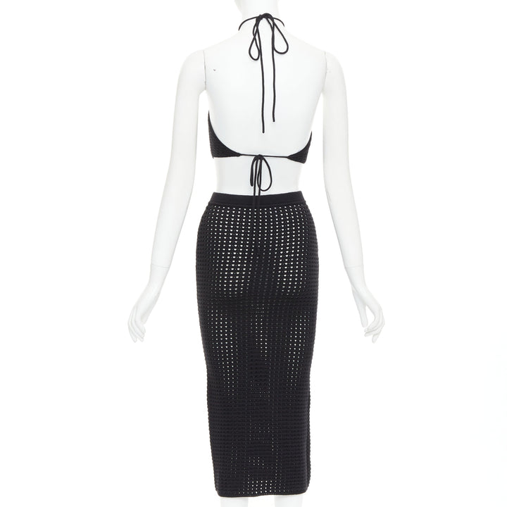 REFORMATION Circa black organically cotton open knit halter top skirt set XS
