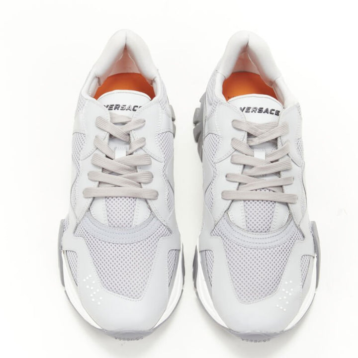 VERSACE Squalo grey leather mesh chunky sneakers K48 EU45 US12