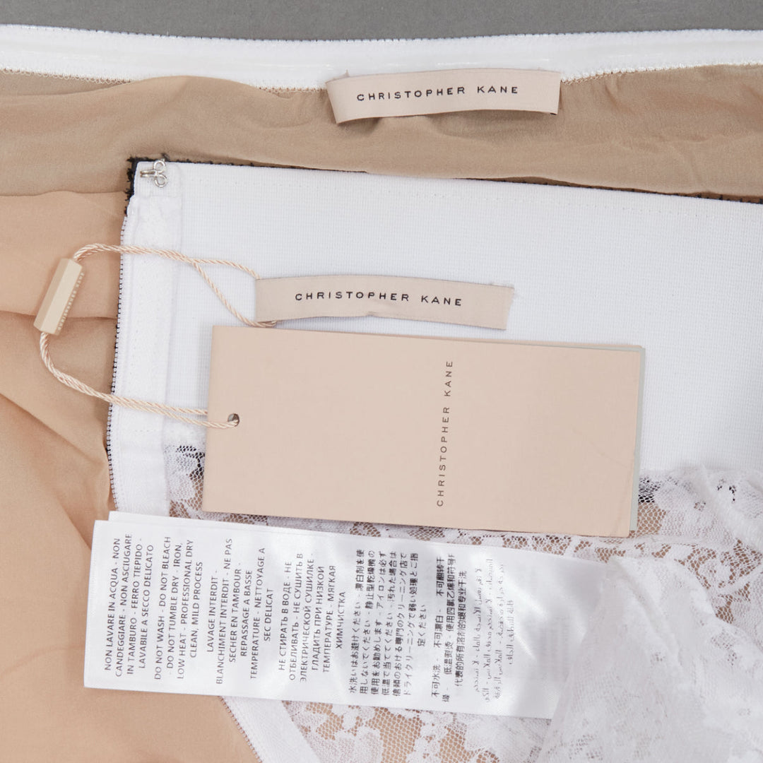 CHRISTOPHER KANE 2019 Runway black crystal off shoulder white lace dress IT38 XS