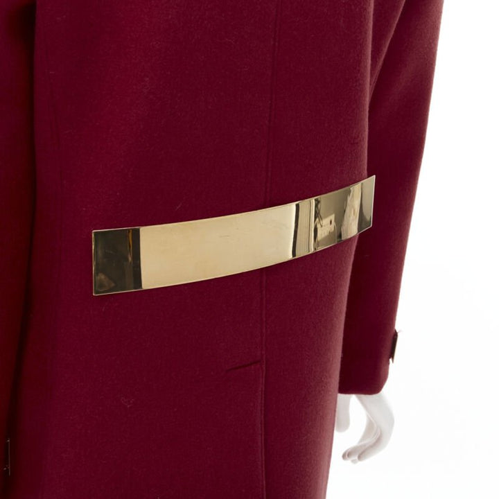 BURBERRY PROPRSUM 90% cashmere blend red gold metal bar coat IT38 XS