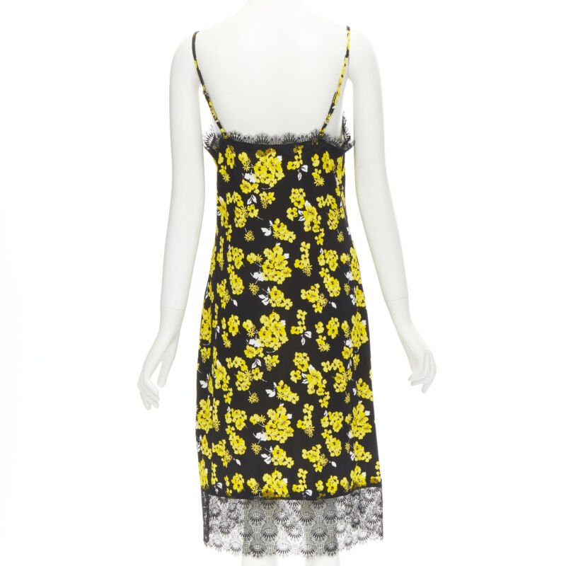 MICHAEL MICHAEL KORS black yellow floral print lace trimmed summer dress M