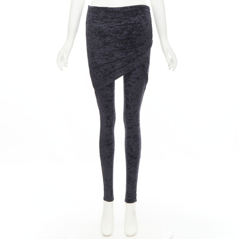 BALENCIAGA Demna 2019 black crushed velvet draped front legging FR34 XS