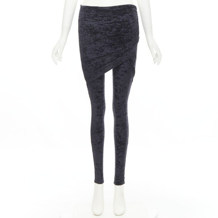 BALENCIAGA Demna 2019 black crushed velvet draped front legging FR34 XS