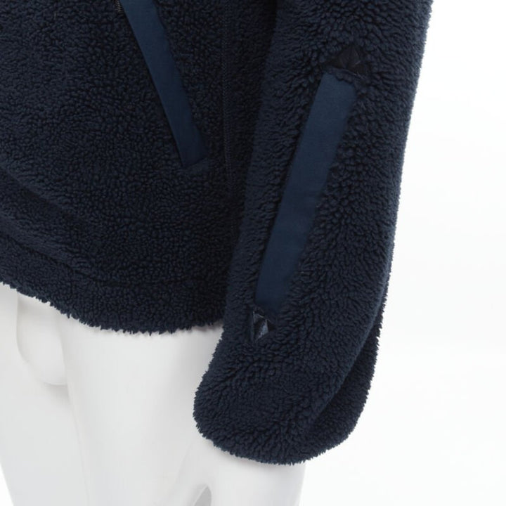 NORTH FACE navy blue fleece patch flap pocket asymmetric zip up jacket XS S
