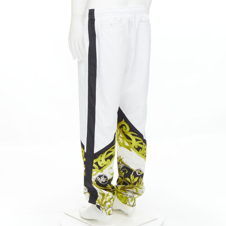 VERSACE Barocco Acanthus black gold baroque white nylon track pants IT54 XXL