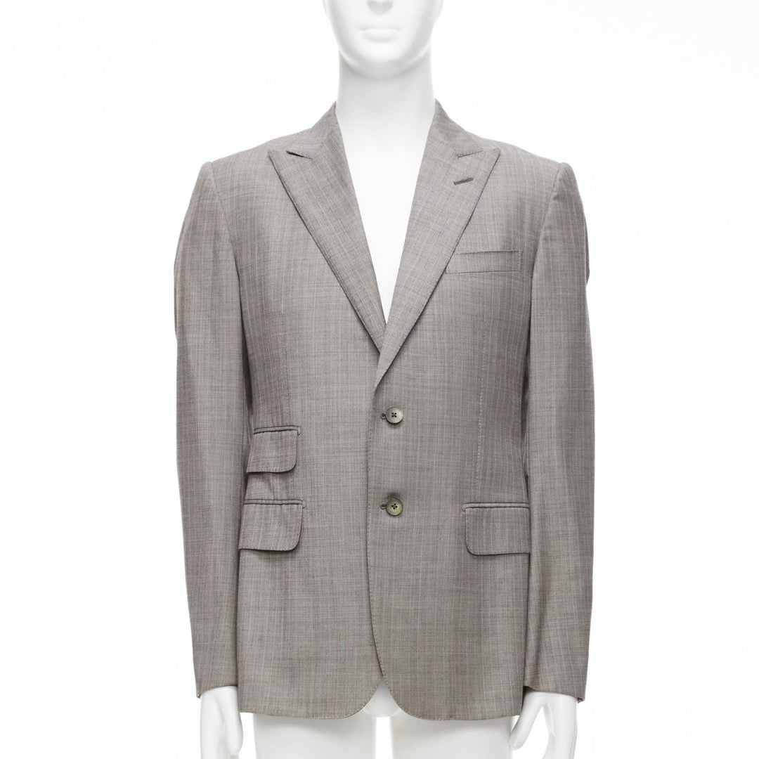 GUCCI 100% wool grey red checkered pocketed boxy long sleeve blazer IT50 L