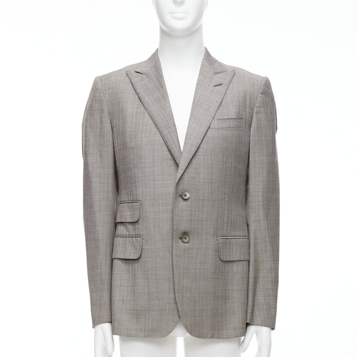 GUCCI 100% wool grey red checkered pocketed boxy long sleeve blazer IT50 L