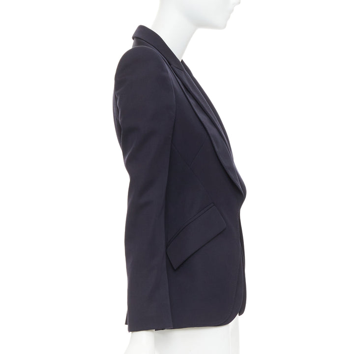 ALEXANDER MCQUEEN 2017 navy wool layered double collar blazer jacket IT38 XS
