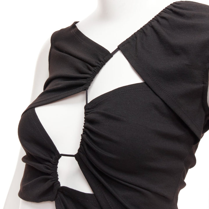 SID NEIGUM Tension black viscose blend cut out asymmetric crop top XS