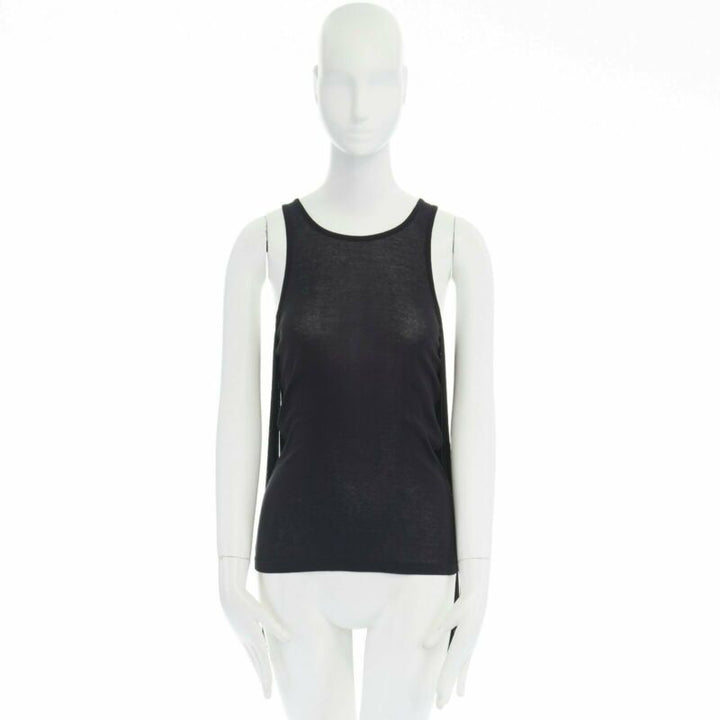STELLA MCCARTNEY black fringe back cotton silk blend sleeveless top IT38 XS
