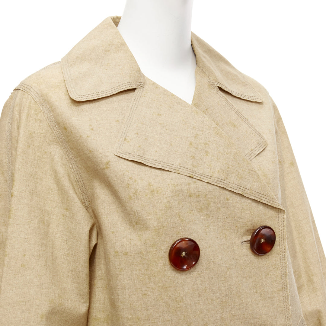 LOUIS VUITTON khaki coated linen gold velvet double breasted trench coat FR36 S