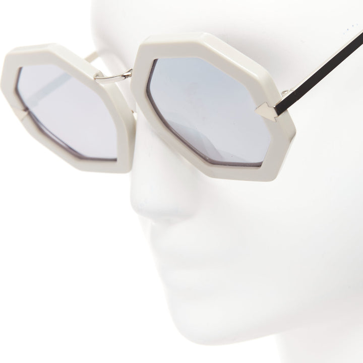 KAREN WALKER Moon Disco grey acetate handmade hexagon arrow sunglasses
