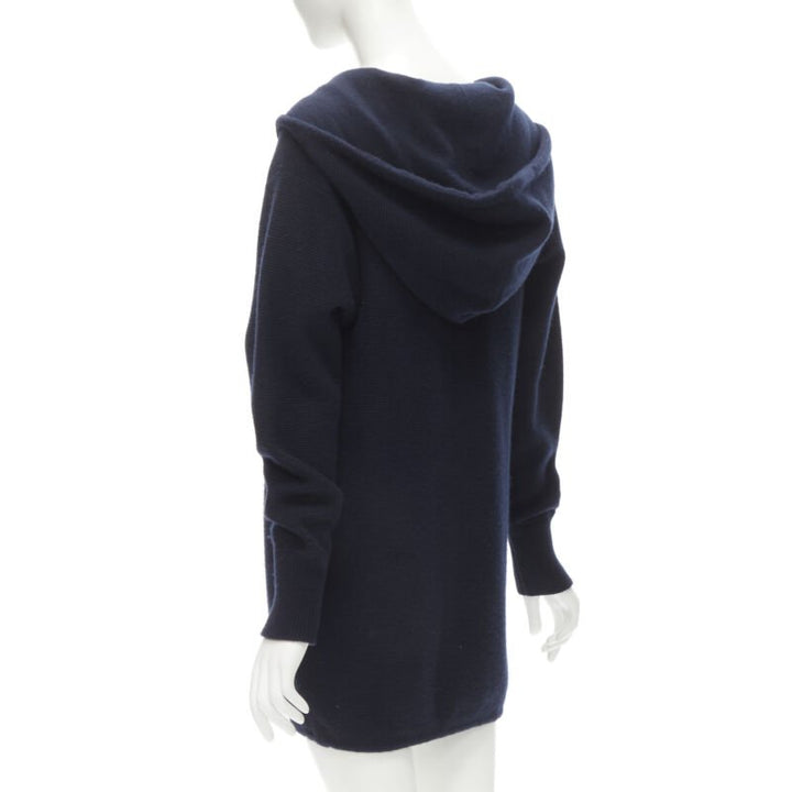CHANEL 100% cashmere navy silver CC zip up hooded sweater FR34 XS