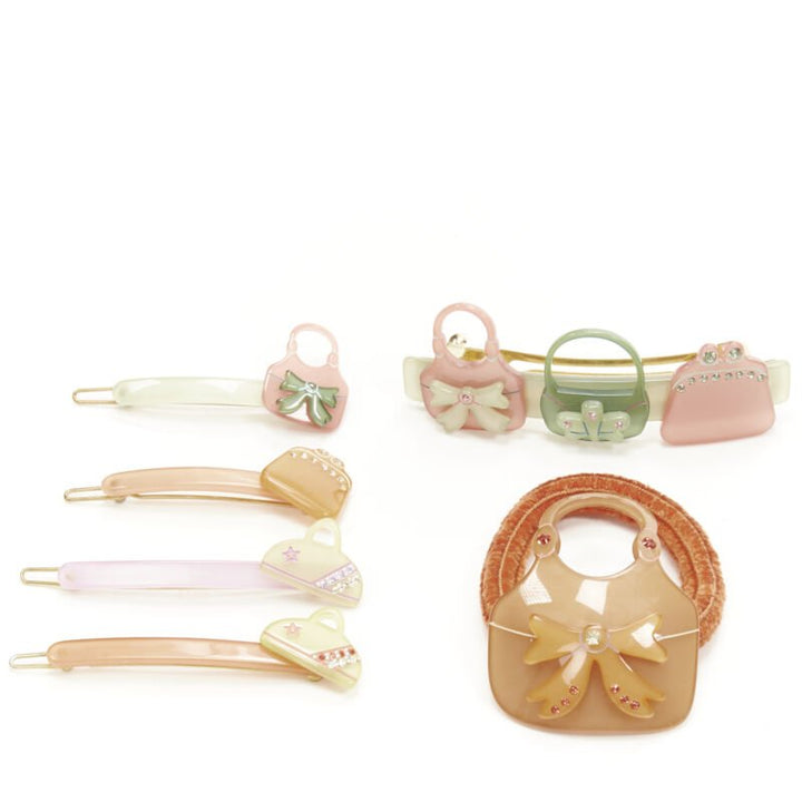 CHIC & MODE Alexandre Zouari pastel cystal bow purse acrylic hair clip tie X6