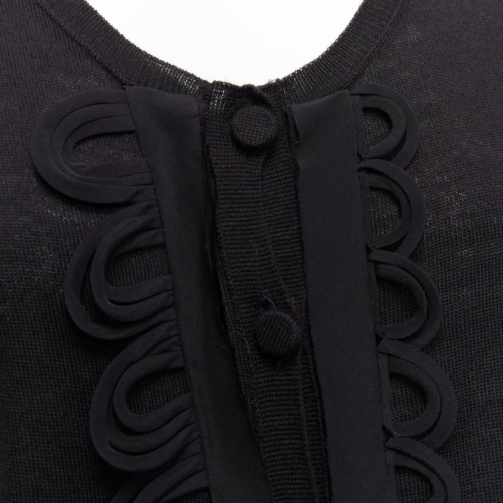 CHLOE black wool military scallop loop ruffle scoop neck cardigan M