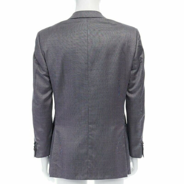 ERMENEGILDO ZEGNA blue grey silk wool dual button classic blazer jacket 50R L