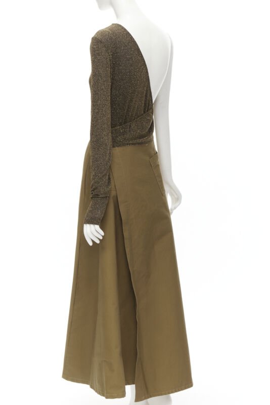 ARTCLUB Casa Miller gold lurex brown cotton twill wrap maxi dress M
