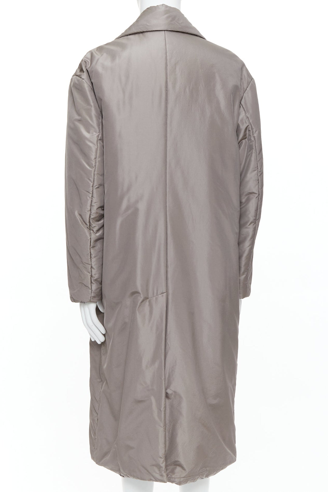 VERSACE 100% silk stone grey padded gold Medusa buttons long belted coat IT50 L