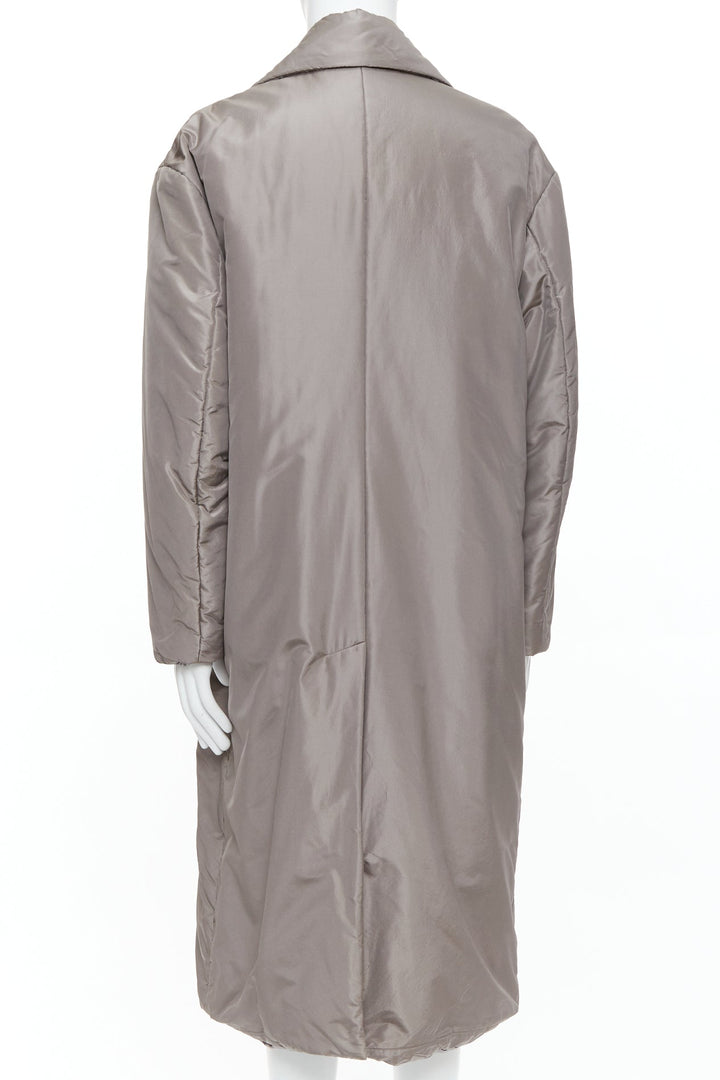 VERSACE 100% silk stone grey padded gold Medusa buttons long belted coat IT50 L
