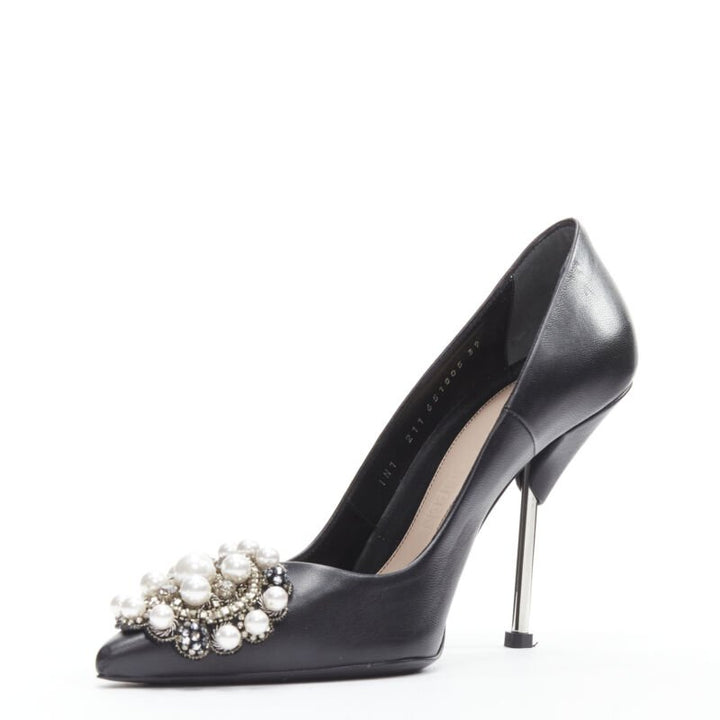 ALEXANDER MCQUEEN black pearl metal embellished stiletto pumps EU39 US9