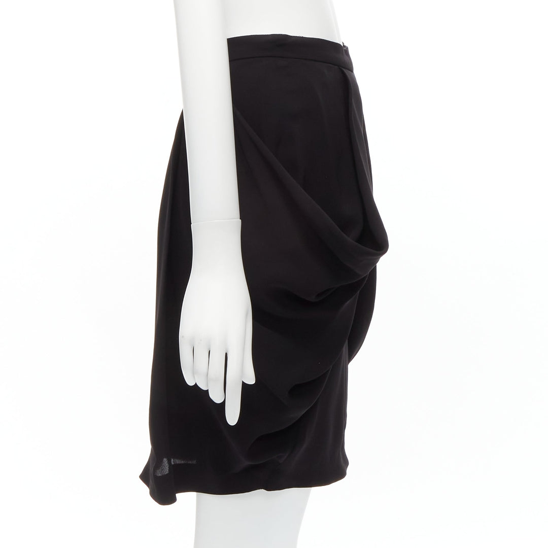 MIU MIU black asymmetric draped high waisted mini tulip skirt IT38 XS