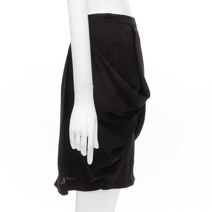 MIU MIU black asymmetric draped high waisted mini tulip skirt IT38 XS