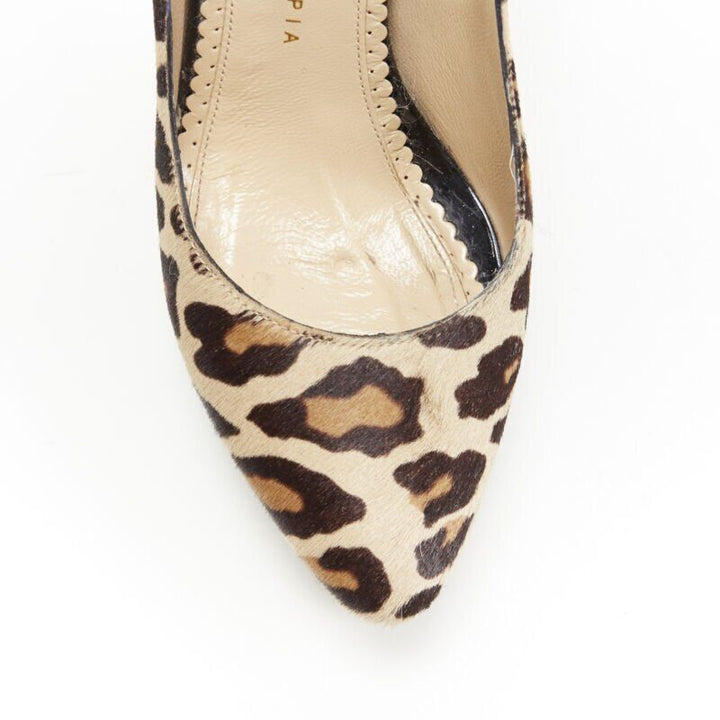 CHARLOTTE OLYMPIA Dolly brown leopard pony hair patent platform pump EU36.5