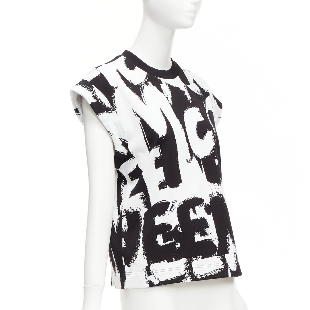 ALEXANDER MCQUEEN 2021 black white cotton graffiti brush boxy top IT36 XXS