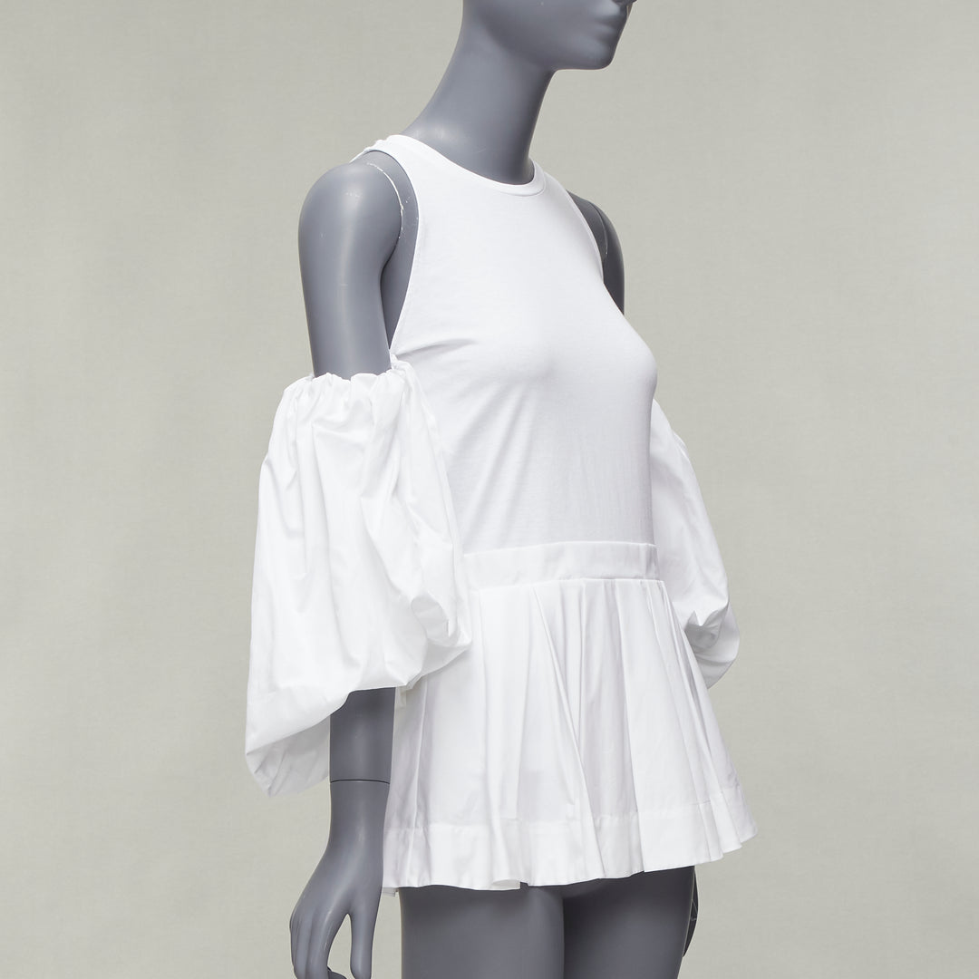 ALEXANDER MCQUEEN white cotton cold shoulder puff sleeve peplum tshirt IT38 XS