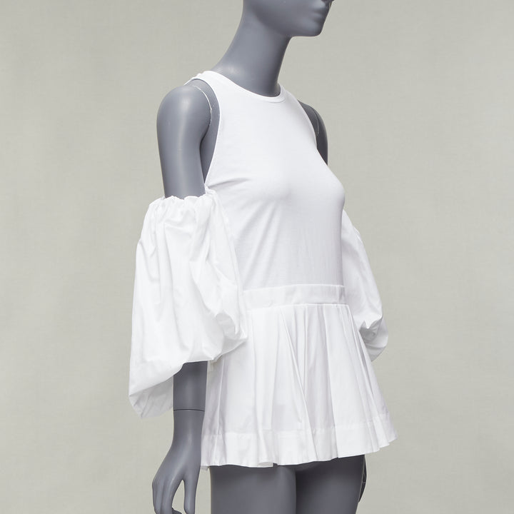 ALEXANDER MCQUEEN white cotton cold shoulder puff sleeve peplum tshirt IT38 XS