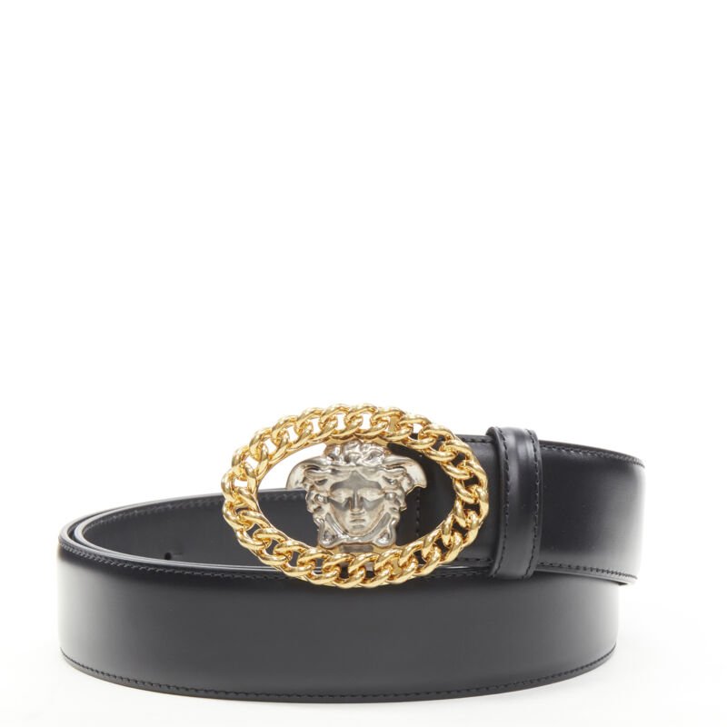 VERSACE Runway Medusa gold chain silver buckle black belt 105cm 40-44"