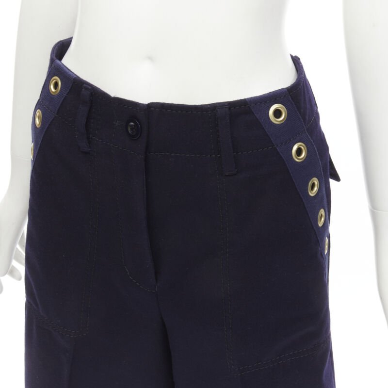 SACAI 2016 navy wool gold grommet stud trim wide leg culotte pants JP2 M