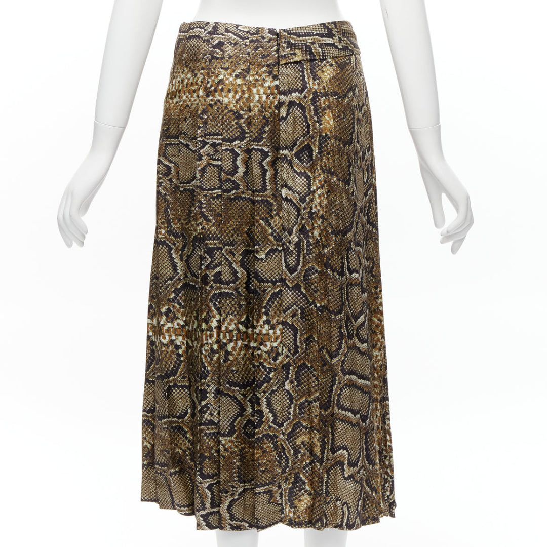 VICTORIA BECKHAM 100% silk  brown animal print pleated midi skirt UK6 XS
