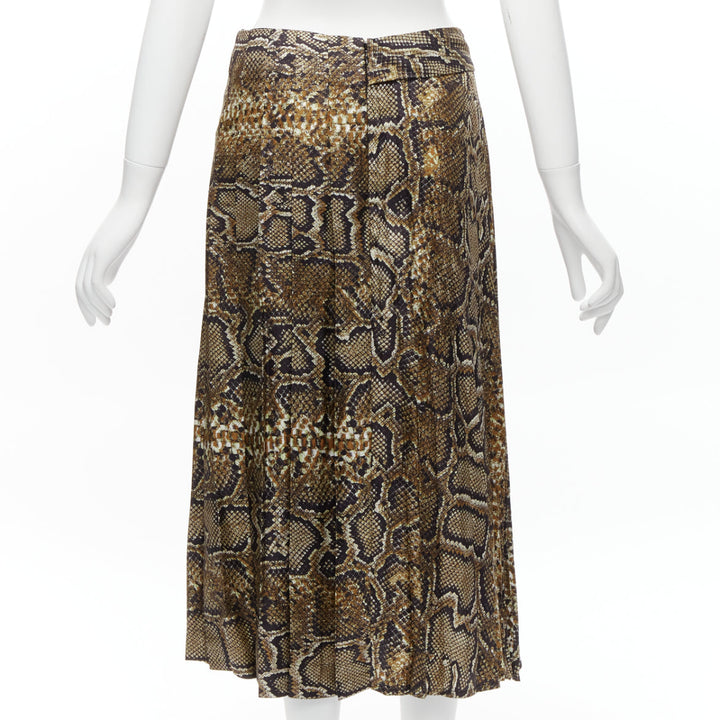 VICTORIA BECKHAM 100% silk  brown animal print pleated midi skirt UK6 XS
