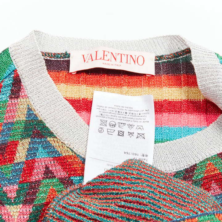 VALENTINO 2021 Optical VLOGO colorful lurex silver collar long sleeve sweater XS
