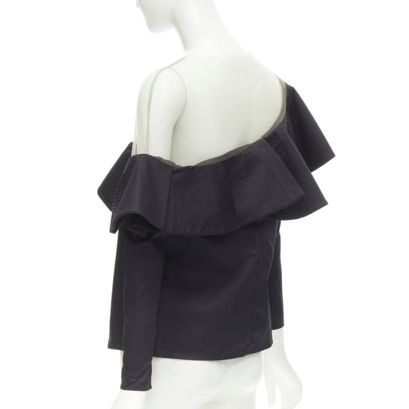 JOHANNA ORTIZ Lazarote black cotton mesh yoke ruffle off shoulder top US2 XS