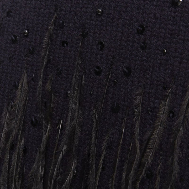 MICHAEL KORS COLLECTION navy feather sequins embellished cashmere sweater XS
