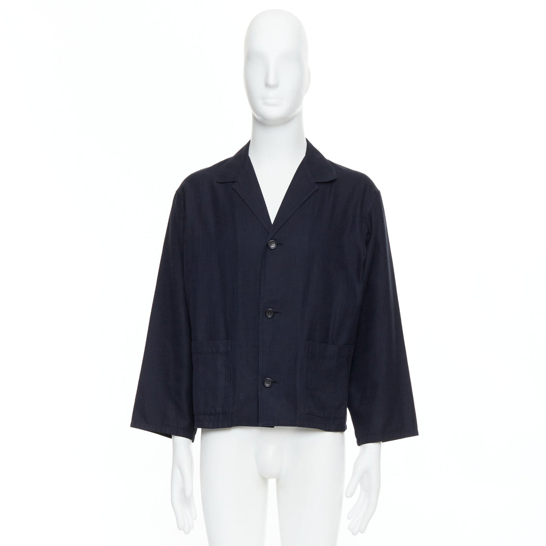 YOHJI YAMAMOTO navy soft fabric stripe lightweight cropped blazer S