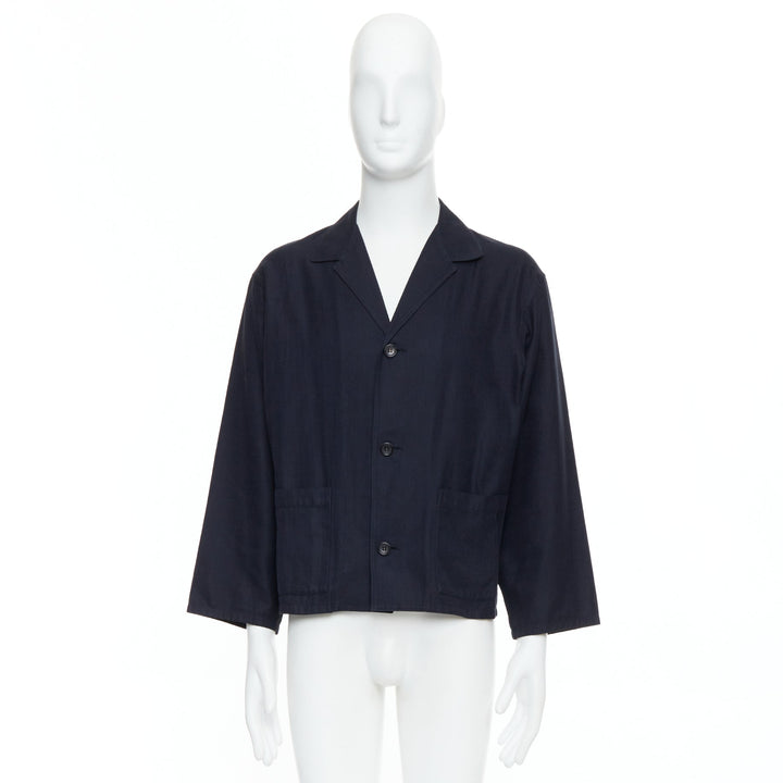 YOHJI YAMAMOTO navy soft fabric stripe lightweight cropped blazer S