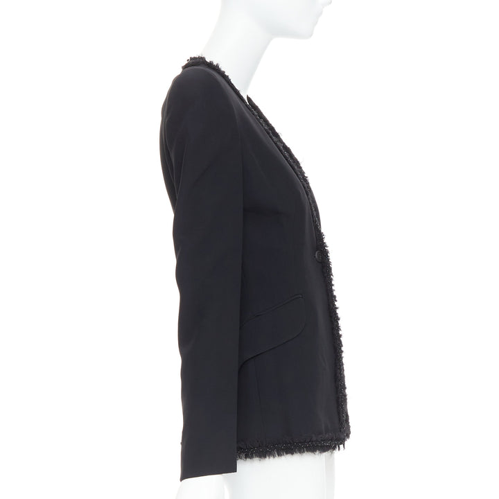 ALEXANDER MCQUEEN 2011 black beaded ruffle collar fitted blazer jacket IT40 S