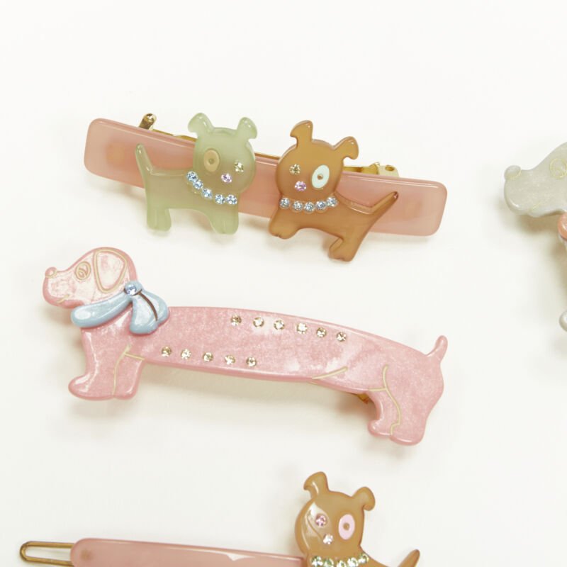 CHIC & MODE Alexandre Zouari LOT OF 5 dogs crystal acrylic hair clip tie