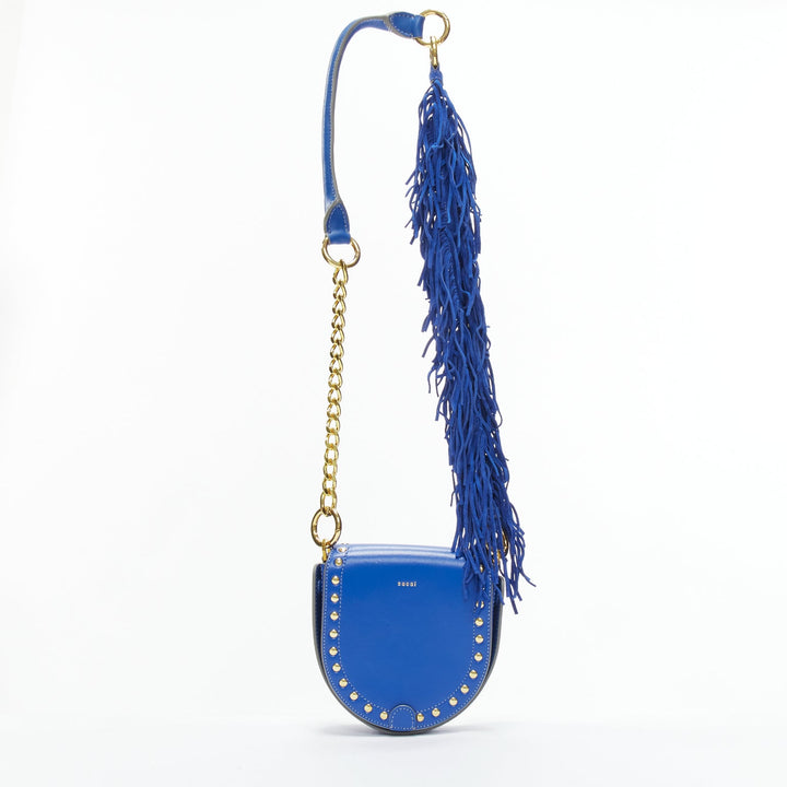SACAI Horseshow cobalt blue leather suede fringe studs crossbody bag